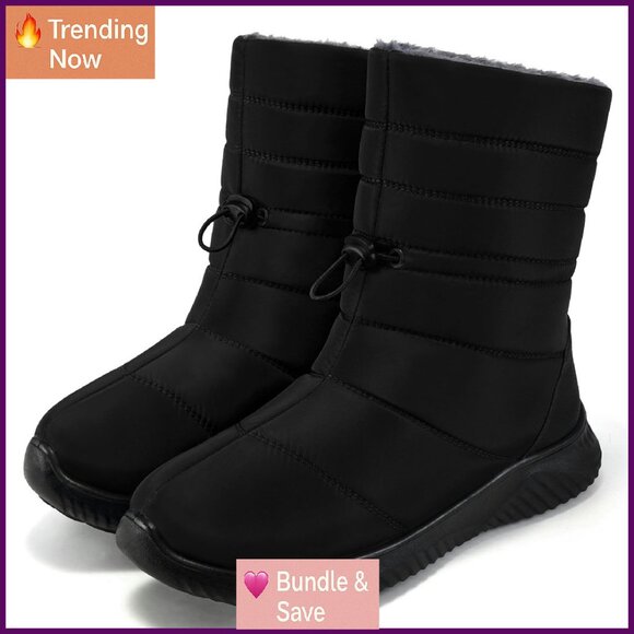 Women's Winter Snow Boots Waterproof Fur Lined Slip On Non Slip Mid Calf